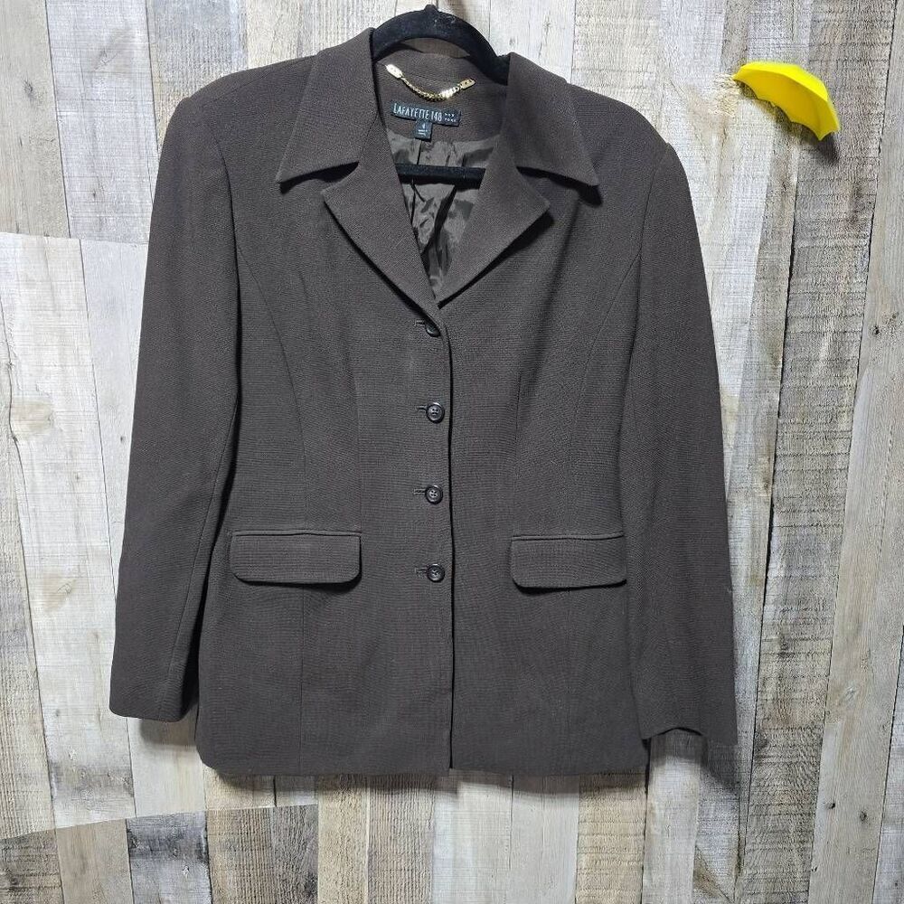 Lafayette 148 Brown Button Blazer 4 Designer Luxury Gorpcore Office Business